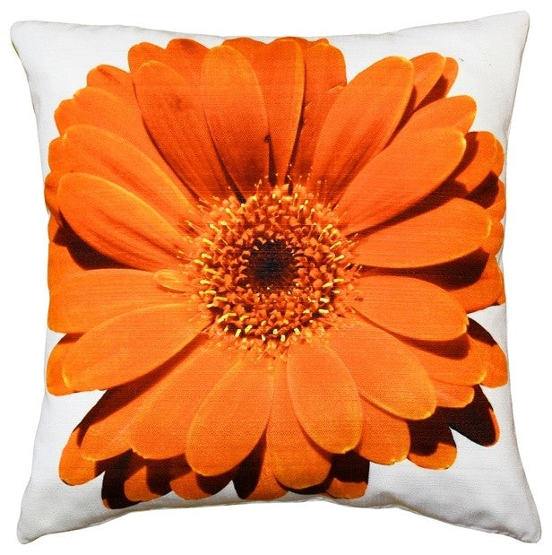 Pillow Decor - Bold Daisy Flower Orange Throw Pillow 20X20