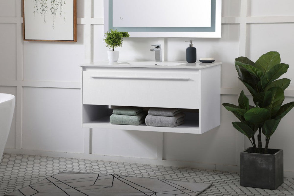 40" Single Bathroom Floating Vanity, White