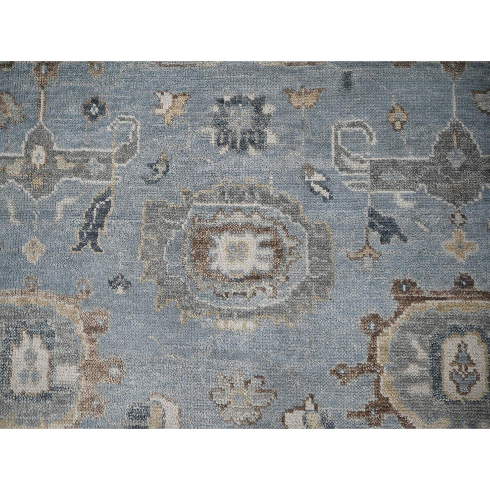 Silver Blue Wool Hand Knotted Oushak Design Oversized Oriental Rug 11'9"x14'10"