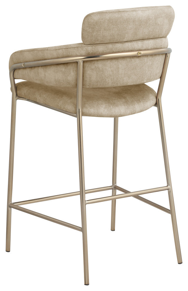 Yara Beige Velvet Upholstered Counter Stool, Beige