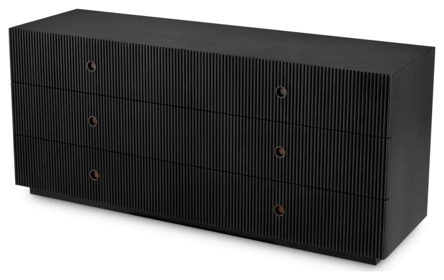 Ribbed Wood 6-Drawer Chest, Eichholtz Dimitrios, Black