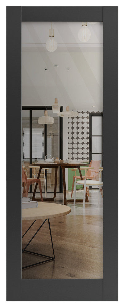 Slab Barn Door 42 x 80, Lucia 2166 Matte Black Clear Glass, Sliding