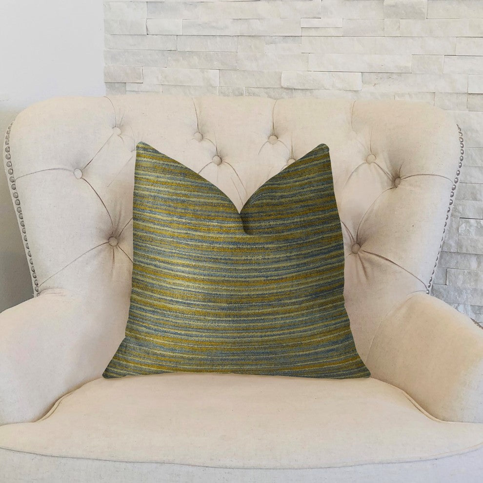 Vermont Blue and Taupe Handmade Luxury Pillow, 16"x16"