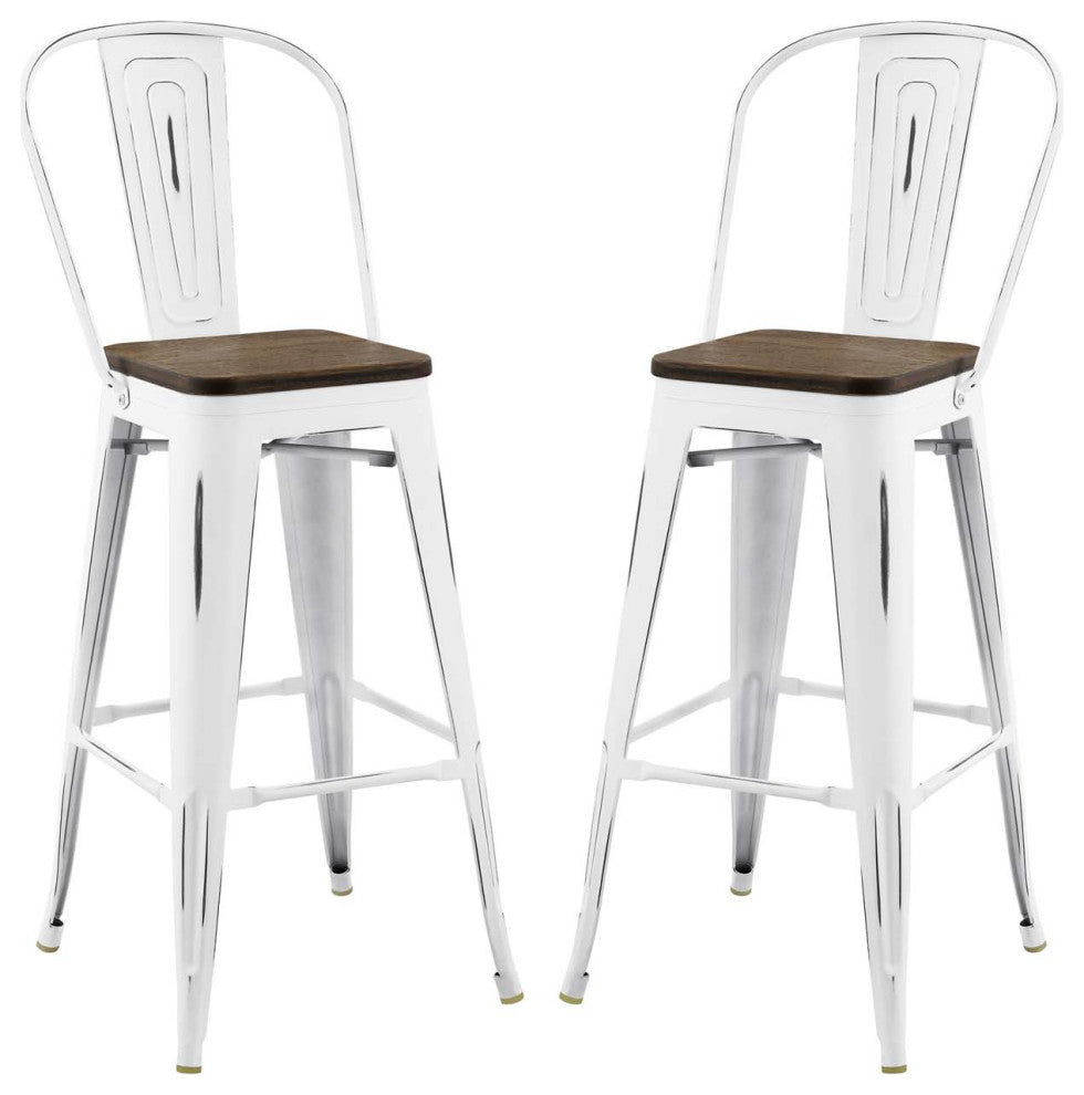 Bar Stool Chair Barstool, Set of 2, Wood, Metal, White, Modern, Bar Pub Bistro