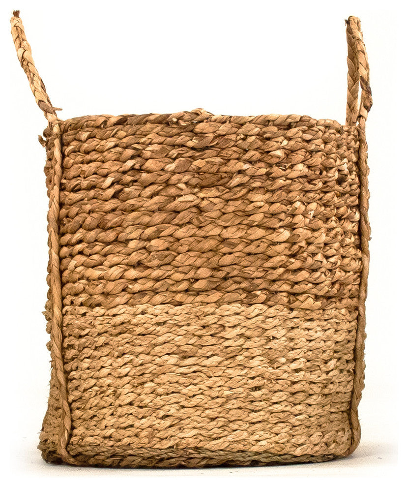 Two Tone Cylindrical Woven Basket With Handles, Set Of 5