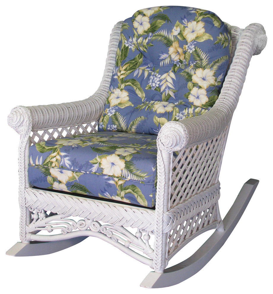 Gazebo Rocker, White, Callista-Stripe-Delft Fabric