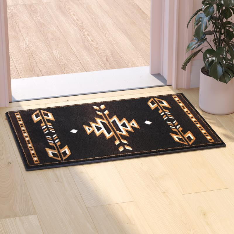 Amado Collection Southwestern Area Rug - Olefin Accent Rug with Jute Backing, Brown, 2' X 3'