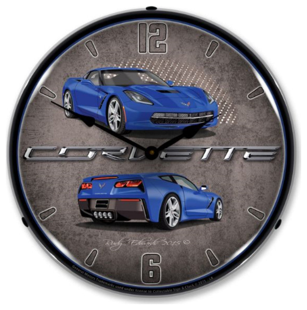 Collectable Sign and Clock C7 Corvette Laguna Blue Backlit Wall Clock - Thumbnail 2