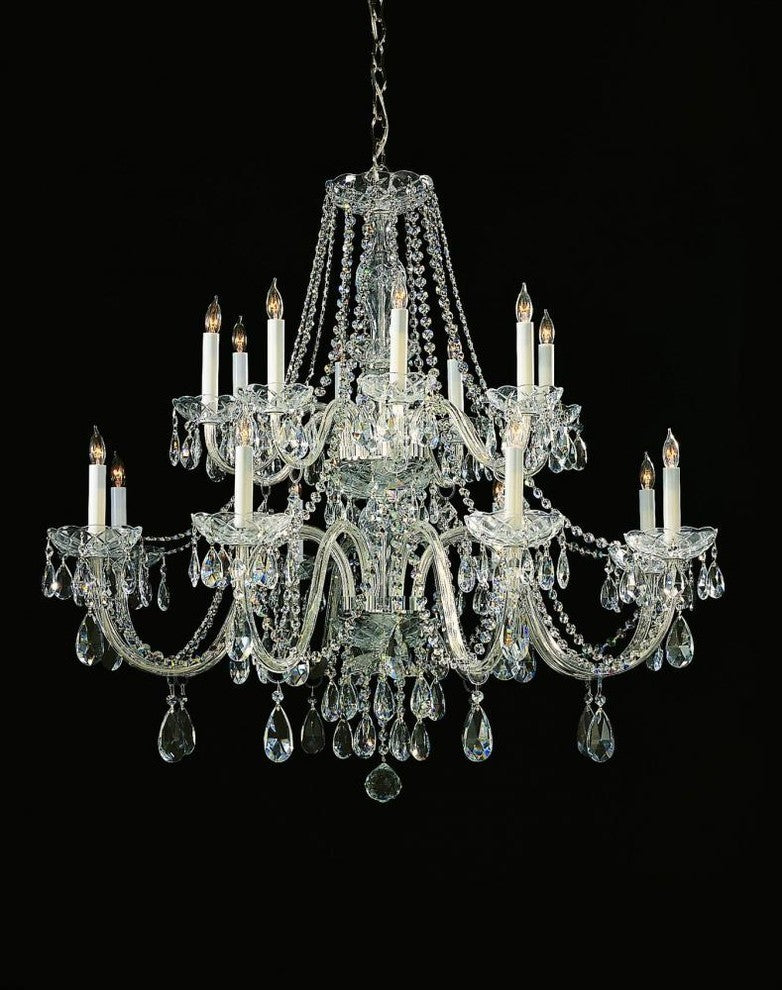 Traditional Crystal 16-Light Chandelier, Polished Chrome Finish