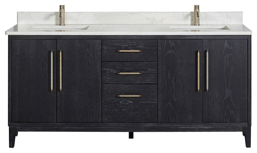 Gara Bath Vanity, Stone Top, Fir Wood Black, 72", Double Vanity, No Mirror