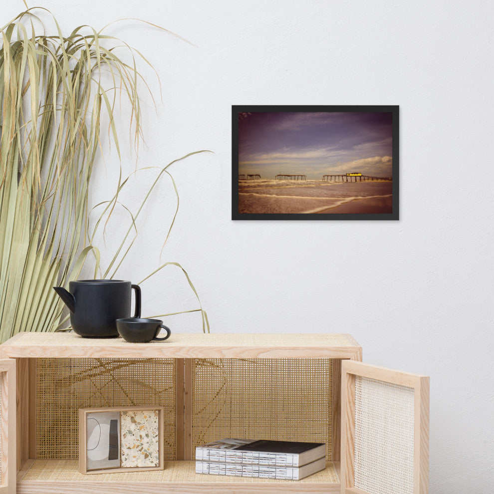 Aged View of Frisco Pier Coastal Framed Photo Paper Print, Black, 12" X 18"