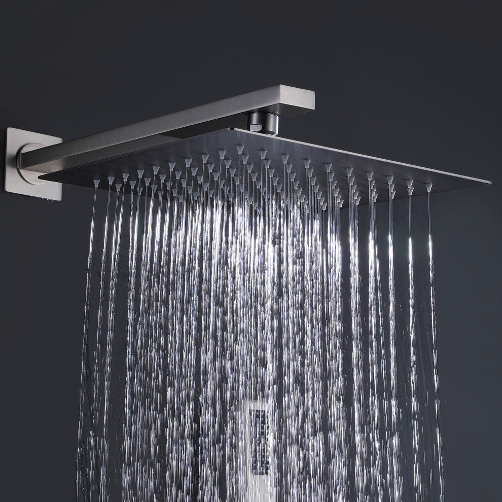 Rbrohant Wall Mount Shower System With Rough-in Valve, Brushed Nickel