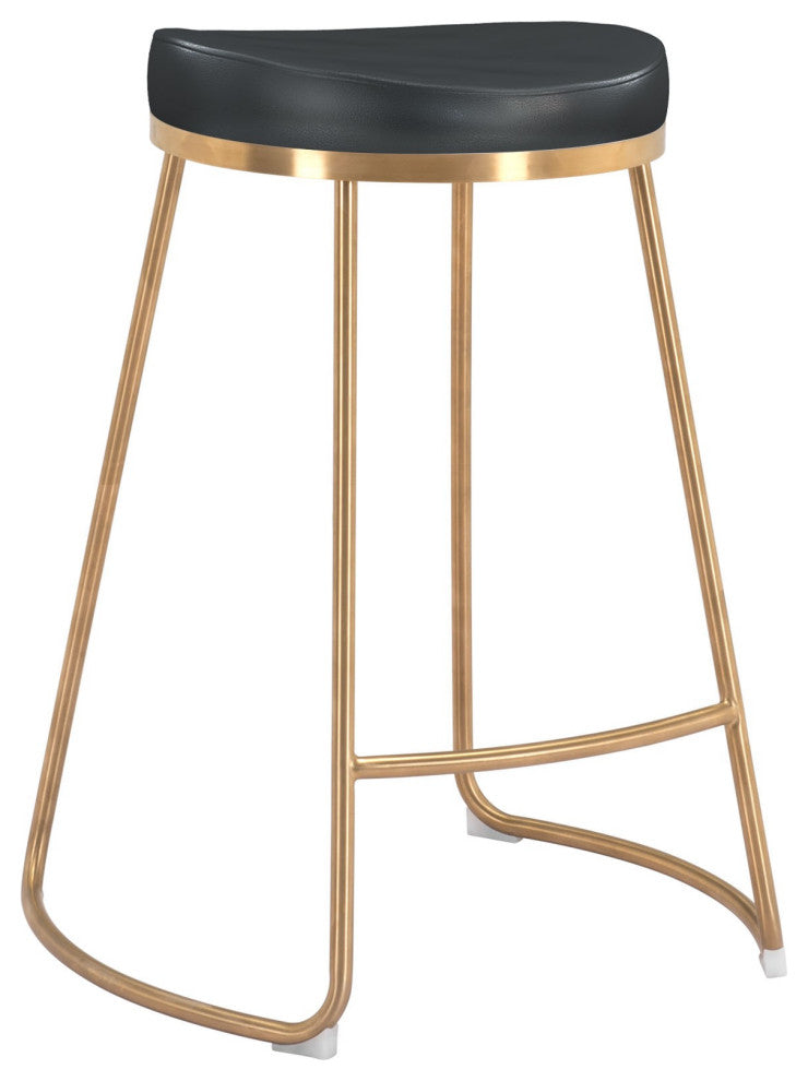 Set of Two Black and Gold Modern Glam Geo Backless Counter Stools