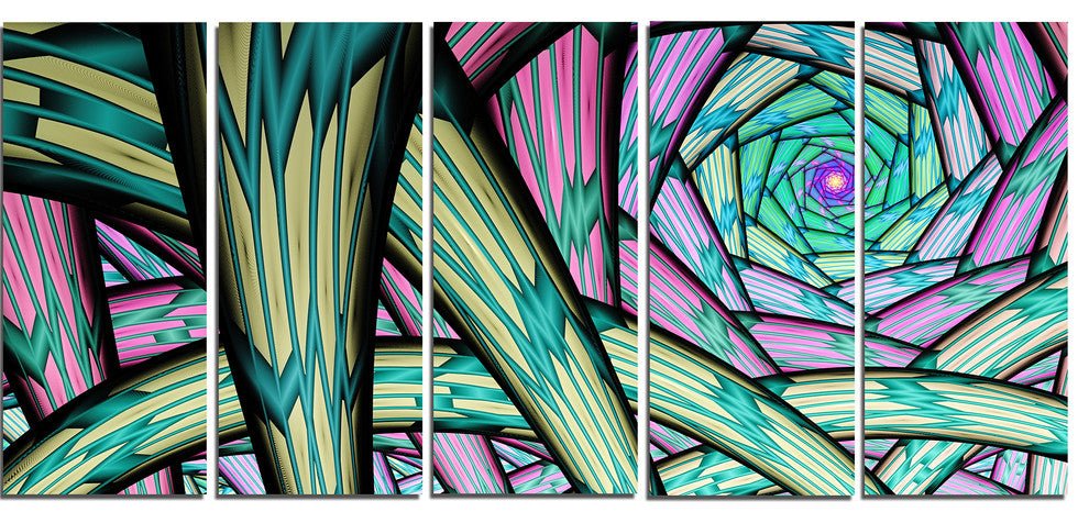 Purple Fractal Endless Tunnel, Abstract Canvas Artwork, 60"x28", 5 Panels