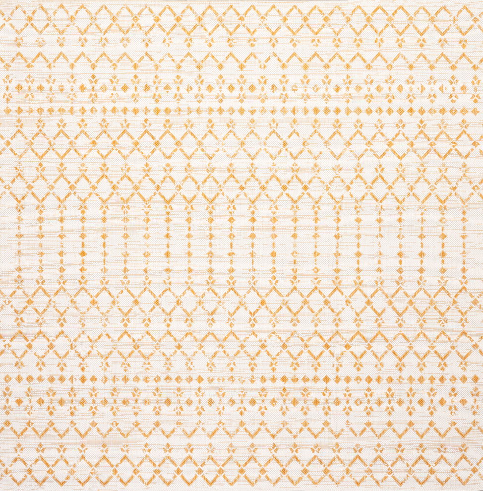 Ourika Moroccan Geometric Indoor/Outdoor Rug, Cream/Yellow, 5' Square