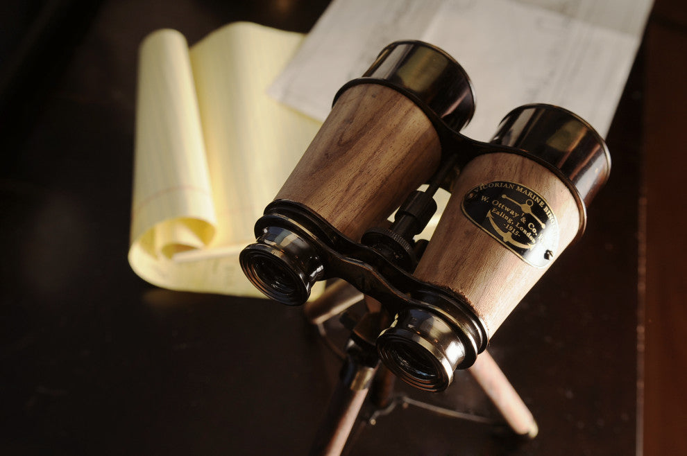 Wood/Brass Binocular On Stand