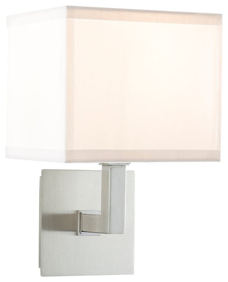 Sofia Wall Sconce With White Fabric Shade, Brushed Nickel, One Light