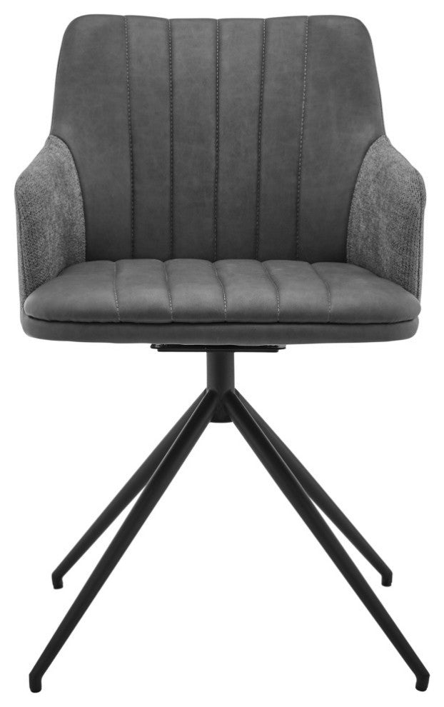 Simone Modern Faux Leather and Fabric Metal Swivel Dining Room Chairs, Set of 2