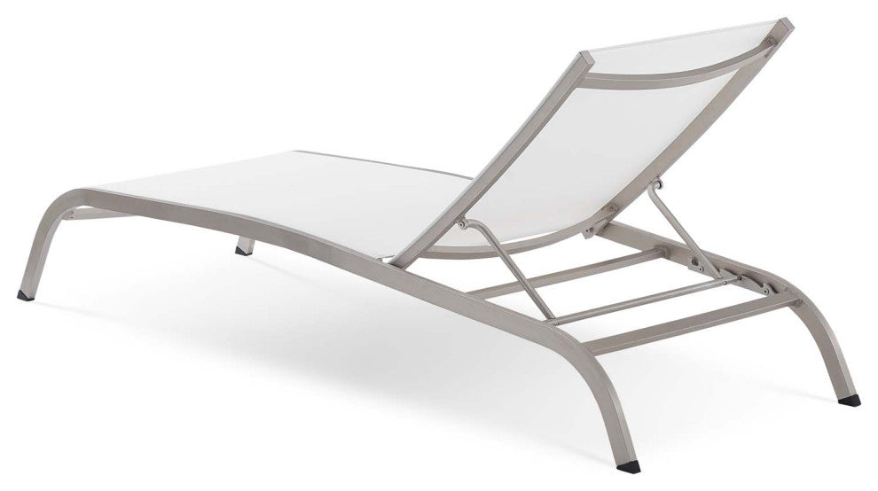 Lounge Chair Chaise Table Set, Aluminum, Metal, White, Modern, Outdoor Patio
