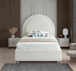 Milo Velvet Upholstered Bed, Cream, Twin