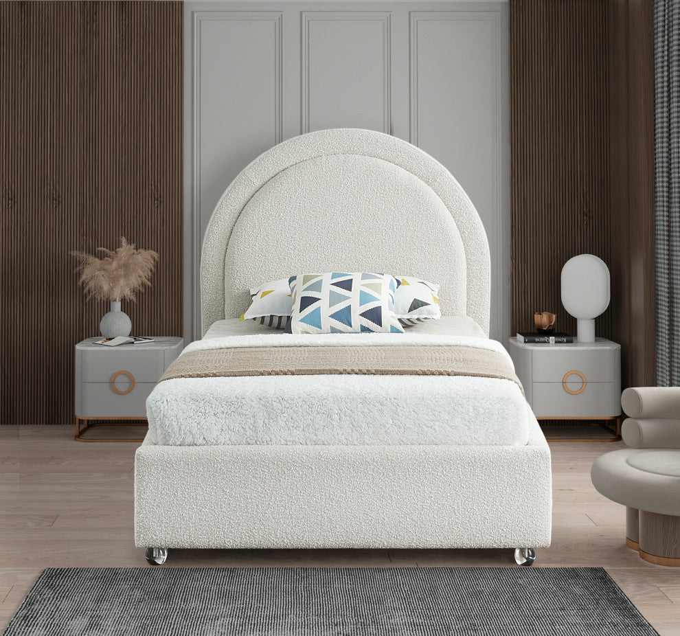 Milo Velvet Upholstered Bed, Cream, Twin