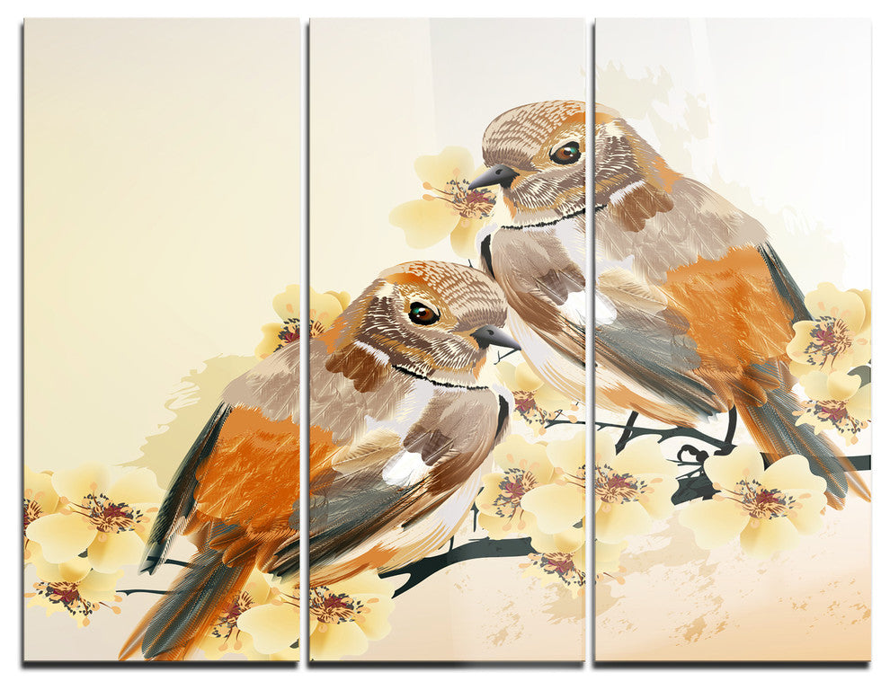 "Bird Couple on a Branch" Glossy Metal Wall Art, 3 Panels, 36"x28"