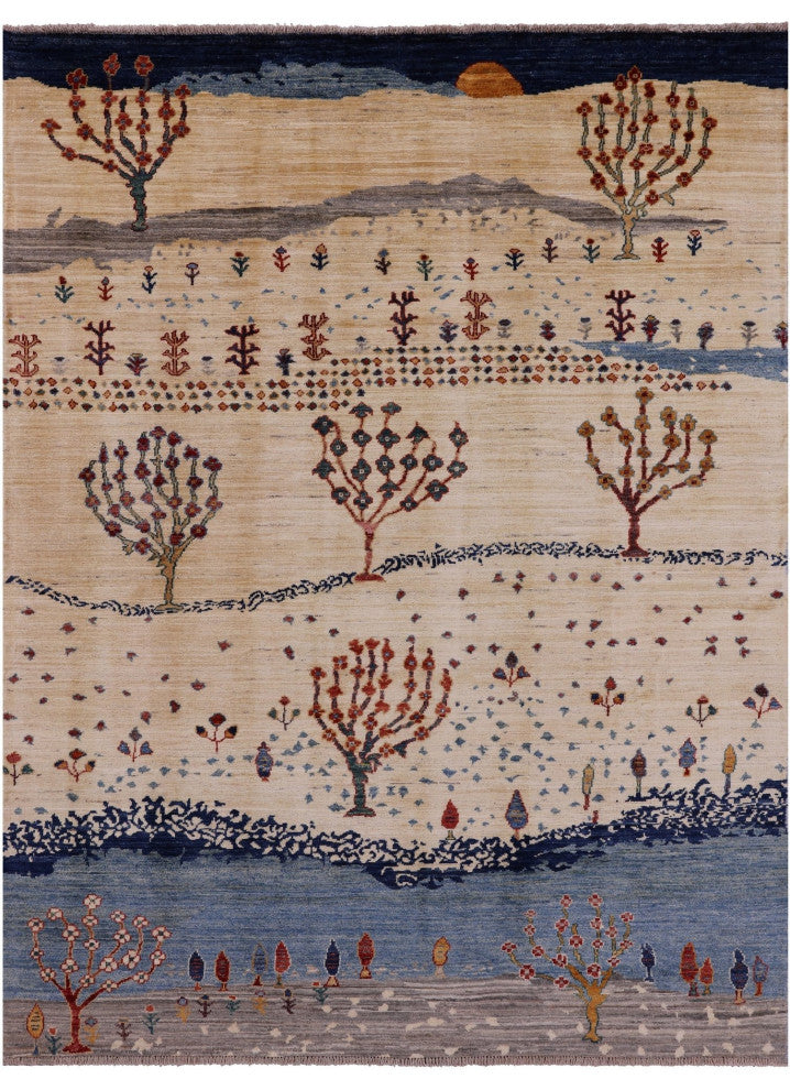 5' 0" X 6' 6" Persian Gabbeh Tribal Hand-Knotted Wool Rug - Q12425