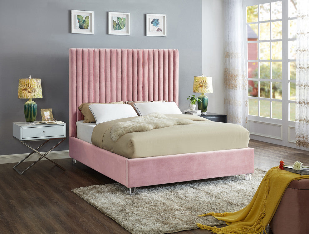 Candace Velvet Upholstered Bed, Pink, Full