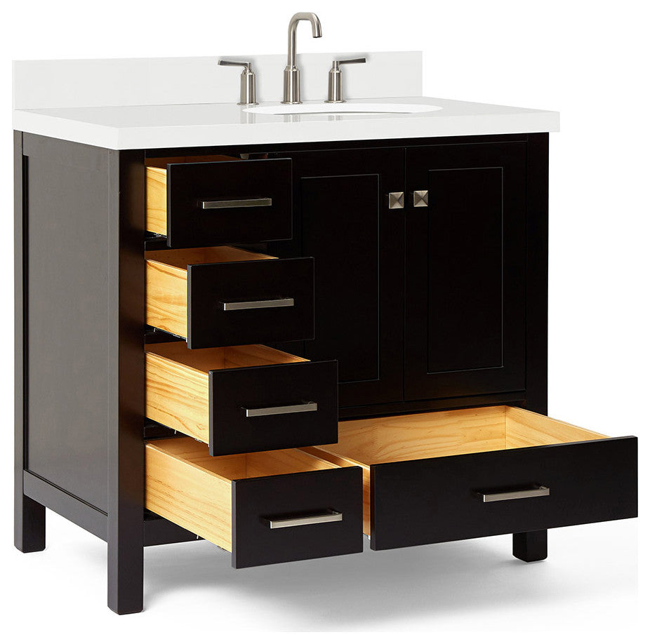 ARIEL Cambridge 37" Right Offset Oval Sink Espresso Vanity Carrara Marble Top