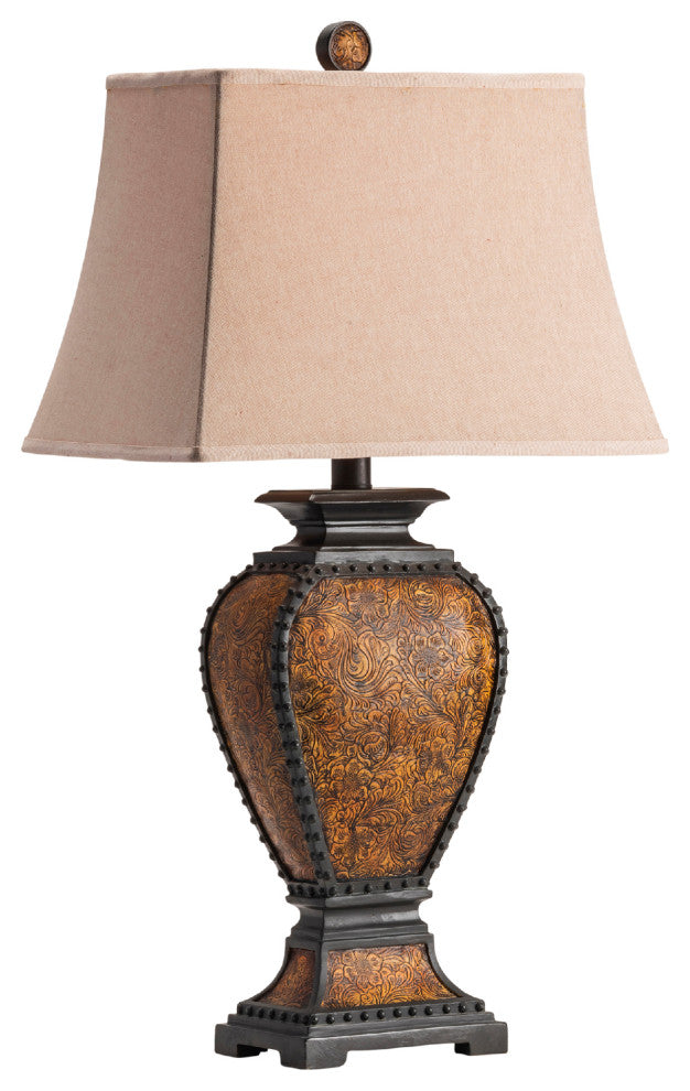 Tooled Leather Table Lamp Resin Tooled Leather Finish, Set of 2