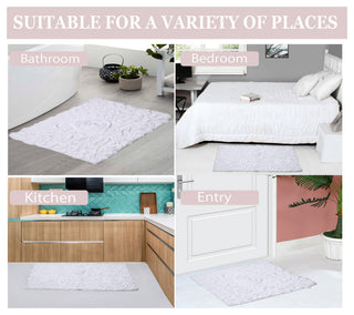 Bell Flower Collection Cotton Bath Rug, 21"x34", White