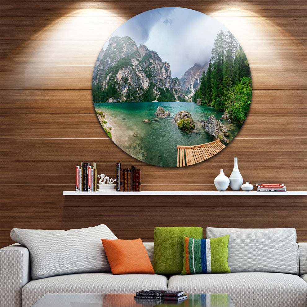 Lake Between Mountains, Landscape Photo Round Wall Art, 11"