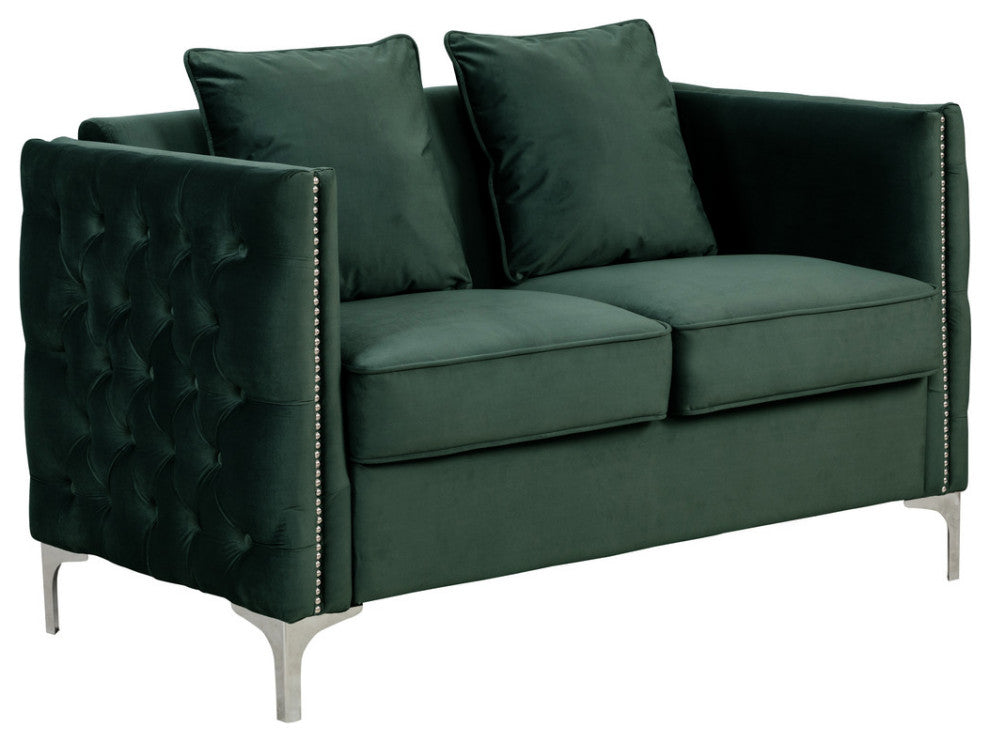 Lilola Home Bayberry Green Velvet Sofa Loveseat Chair Living Room Set