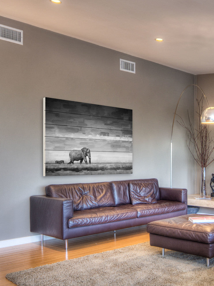 "Elephant" UV Ink Print on White Wood60"x40", 60"x40"