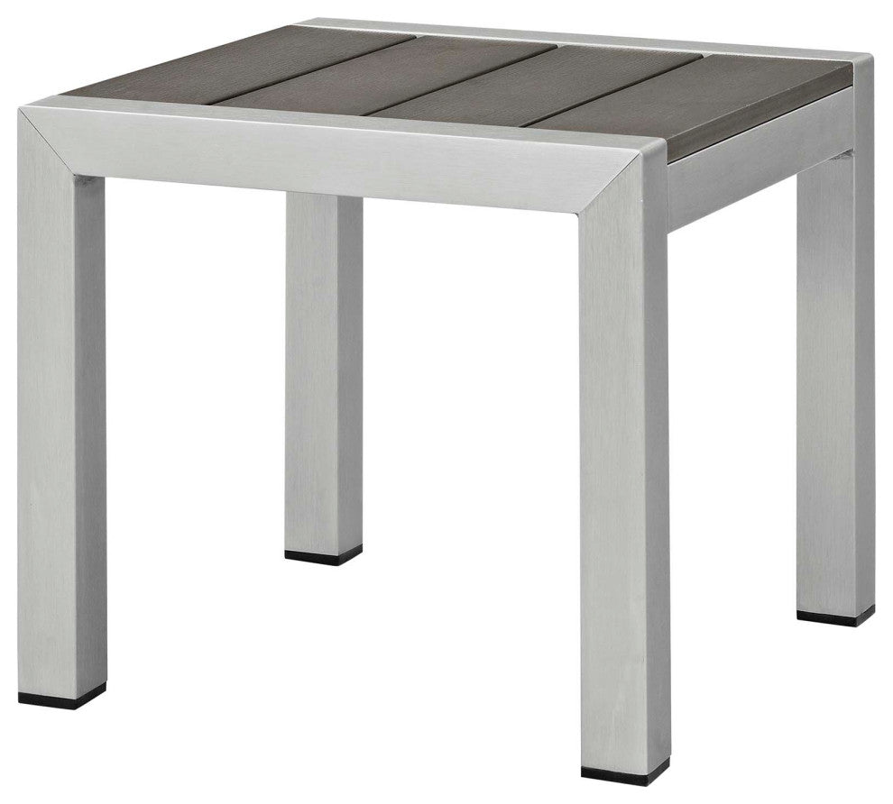 Sectional Sofa Chair Table Set, Sunbrella, Aluminum, Silver Blue Navy, Outdoor
