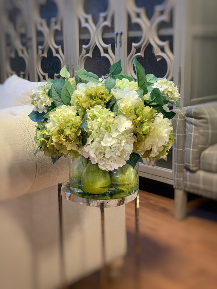 Pear and Hydrangea Centerpiece Arrangement