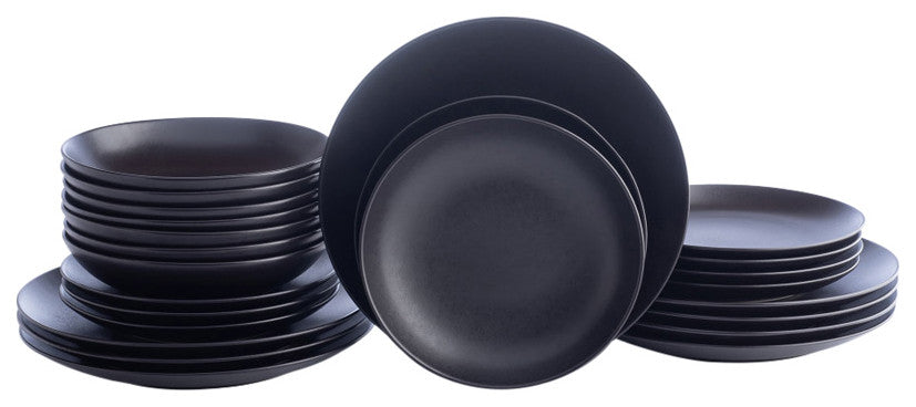 Porto by Stone Lain Semplice Stoneware Dinnerware Set, Black Matte, 24-Piece