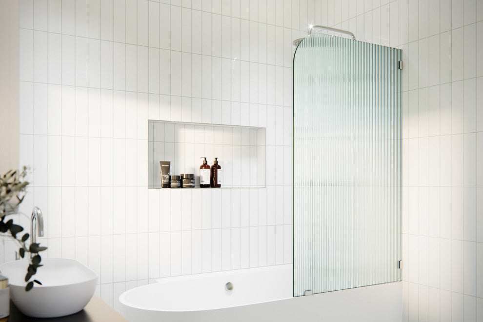 Bathtub Fixed Panel, Fluted Radius, Right Hand, Brushed Nickel