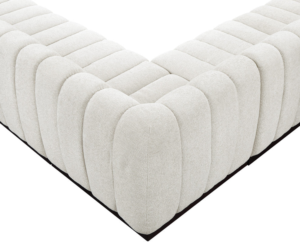 Quinn Chenille Upholstered 5-Piece L-Shaped Modular Sectional, Cream