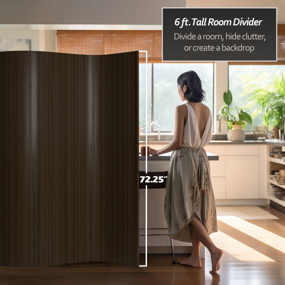6' Tall Bamboo Wave Screen, Dark Mocha