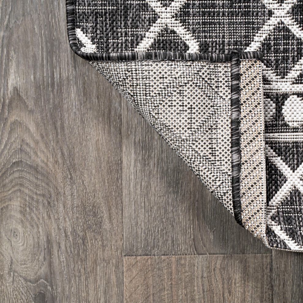 Kafel Tribal Bohemian Indoor/Outdoor Area Rug, Black/Ivory, 5'x8'