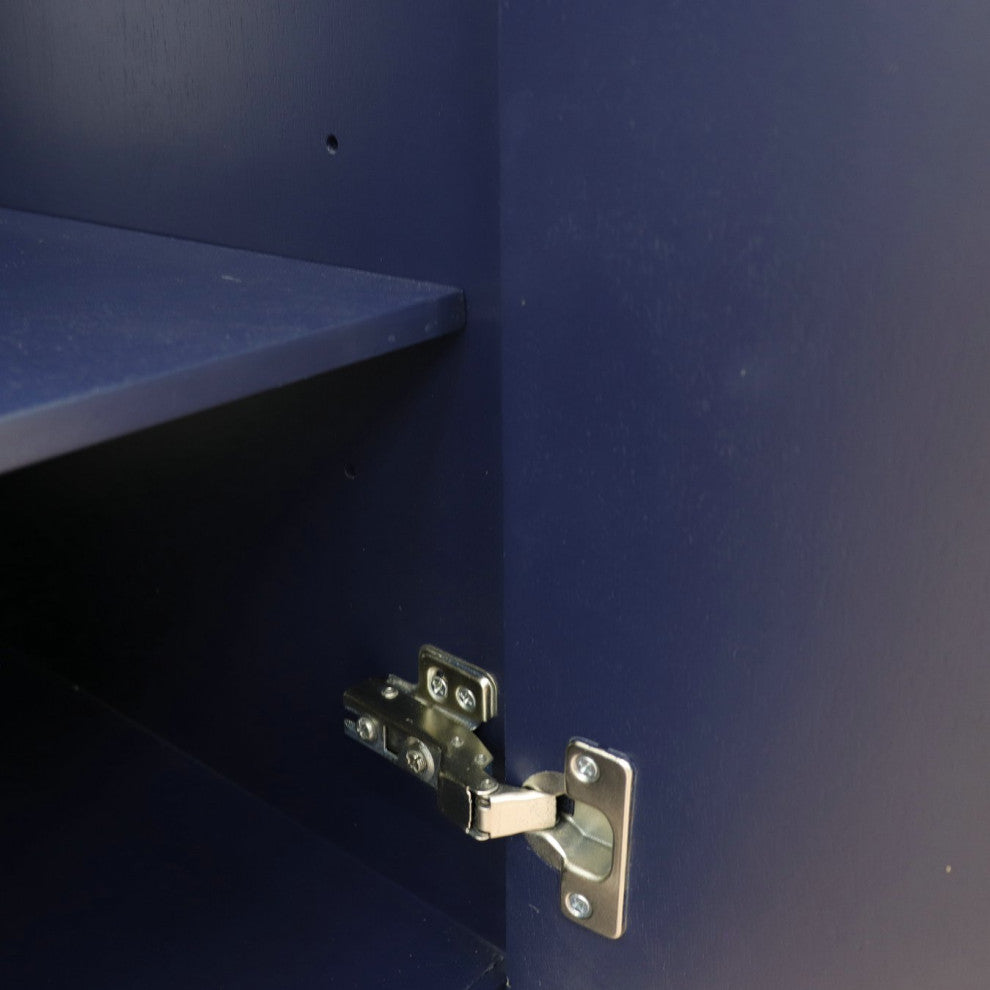 49" Single Sink Vanity, Blue Finish With White Carrara Marble and Round Sink
