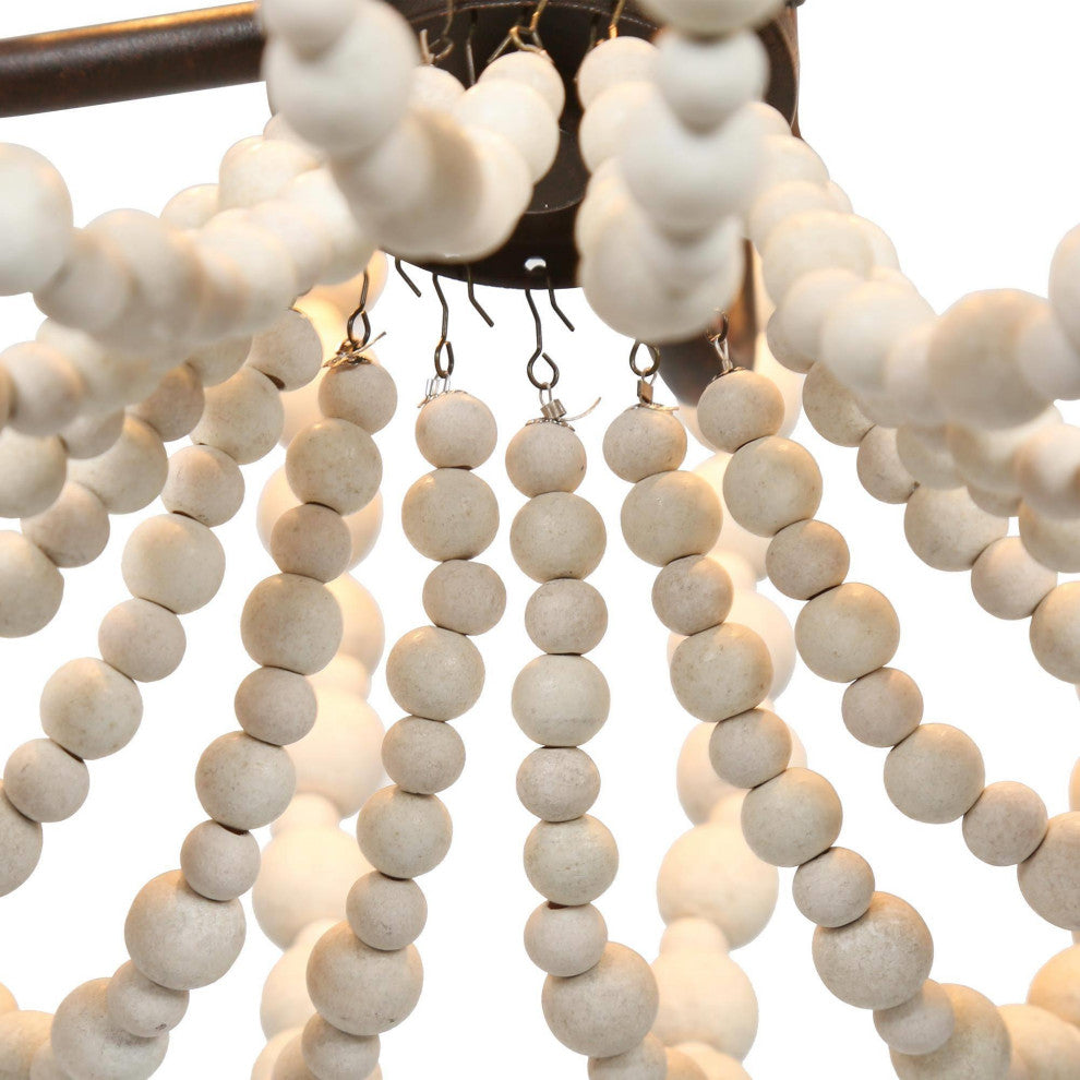 LNC 4-Lights Bohemian Rustic Bronze and Coastal Distressed Wood Beads Chandelier