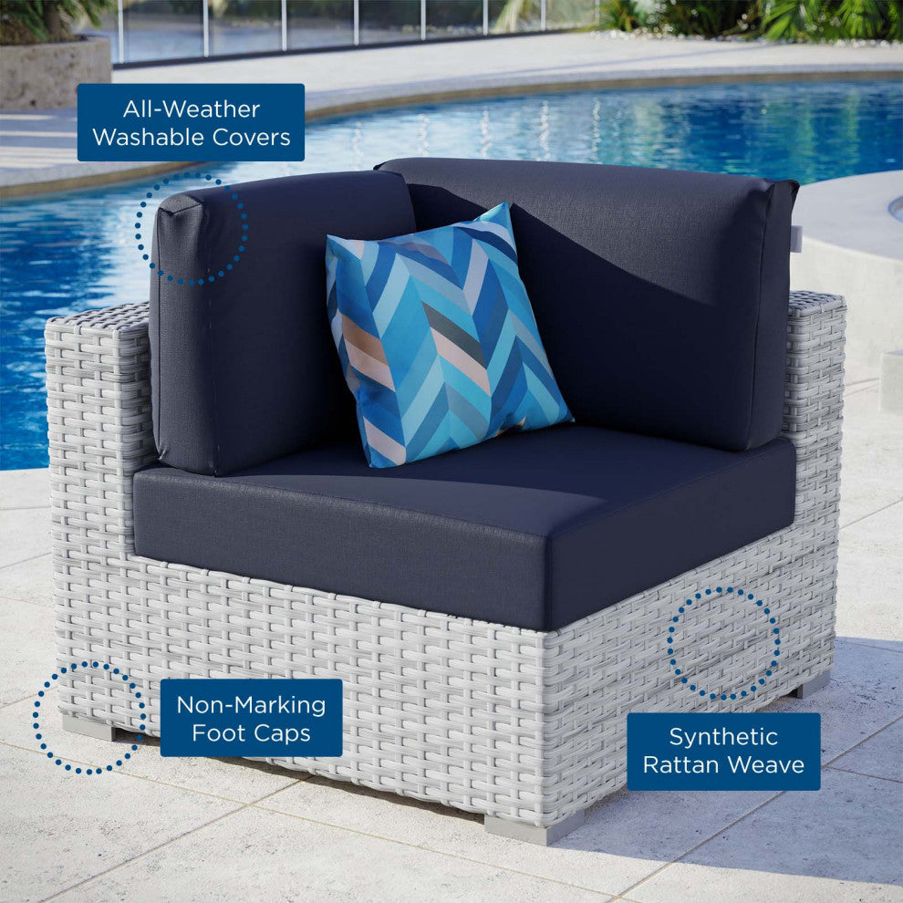 Lounge Chair, Rattan, Wicker, Gray Blue Navy, Modern, Outdoor Patio Cafe