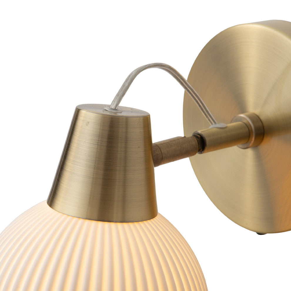 Petaluma Bone Porcelain Wall Sconce, Weathered Brass, Dimmer Switch, Portable