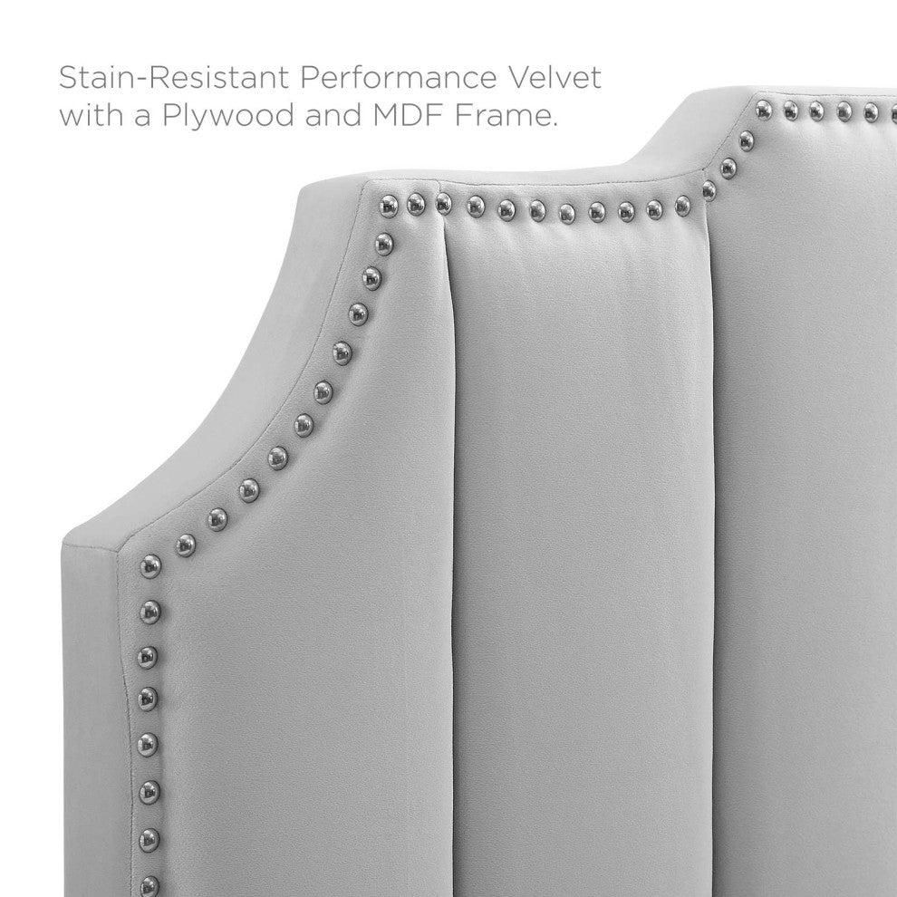 Headboard, King Size, Velvet, Light Gray, Modern Contemporary, Bedroom