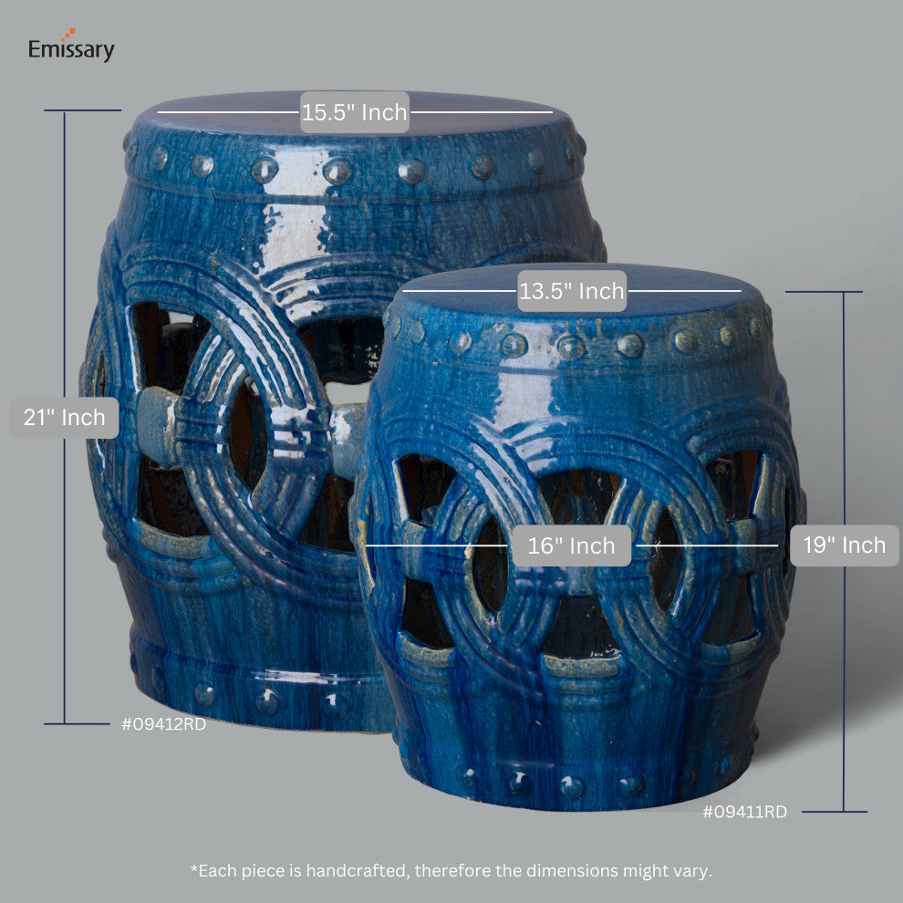 Eternity Marine Blue Round Ceramic 19" Garden Stool