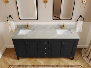 Nashville 72" Double Sink Bath Vanity, Black 2" Pearl Light Gray