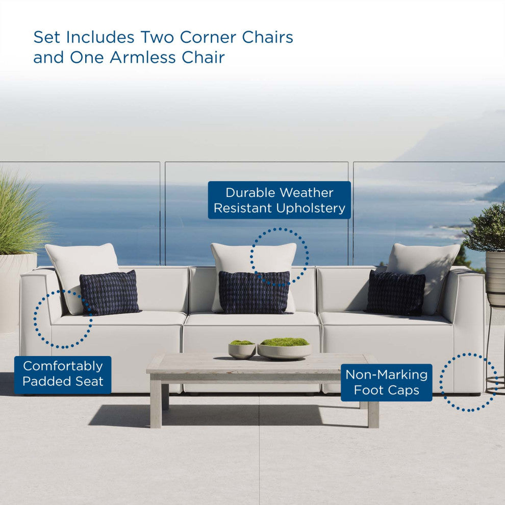 Lounge Sectional Sofa Set, Fabric, White, Modern, Outdoor Patio Balcony Garden