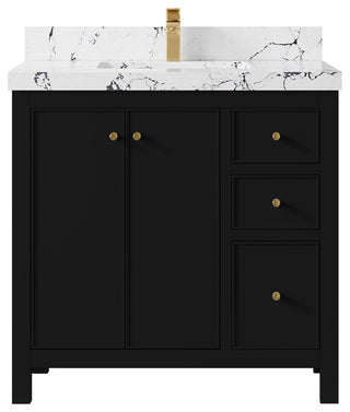 Chicago 36" Center Sink Bathroom Vanity, Black 2" Viola Night